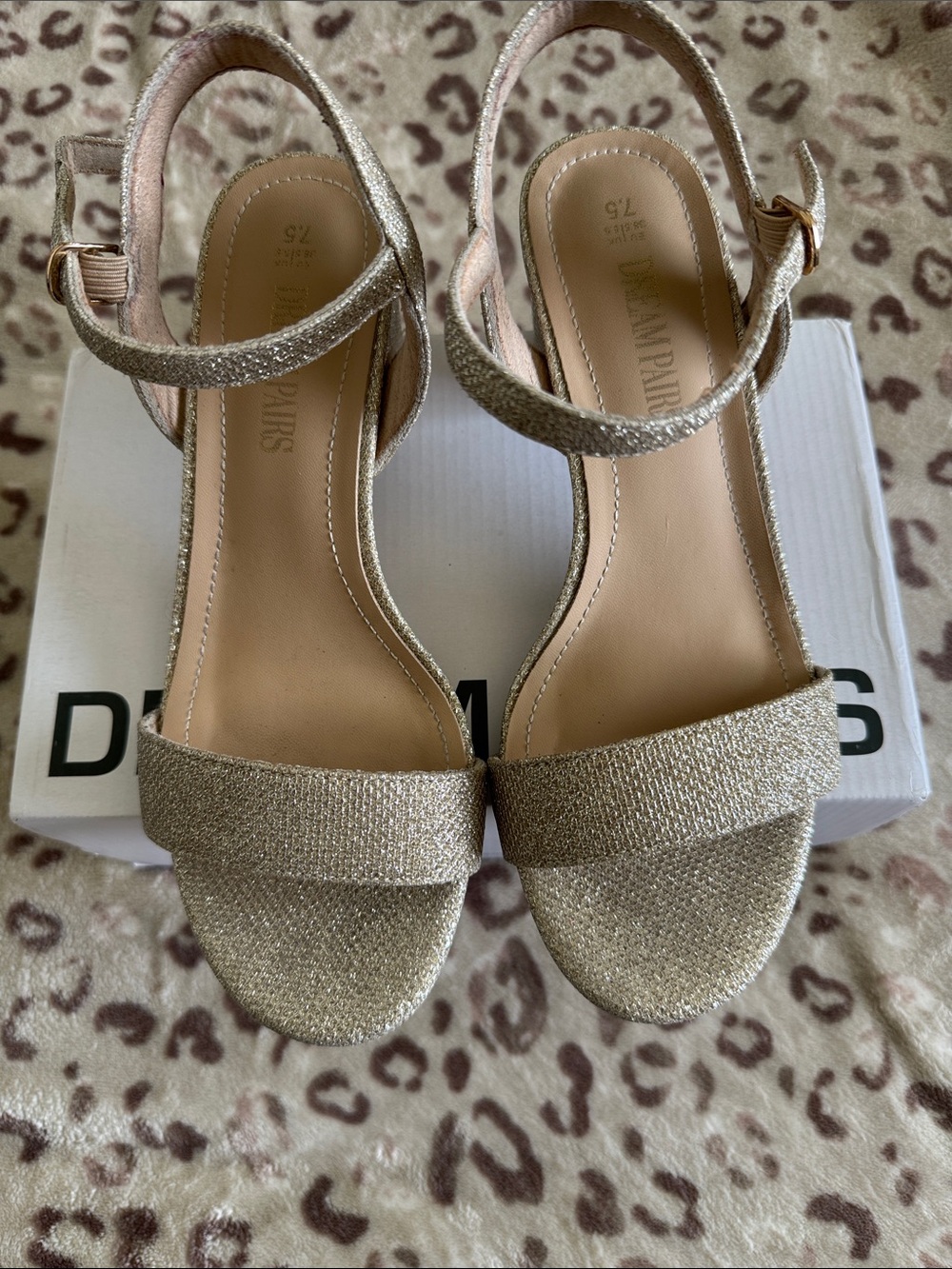 Dream Pairs Gold Ankle-Strap chunky heel 7.5 W worn once